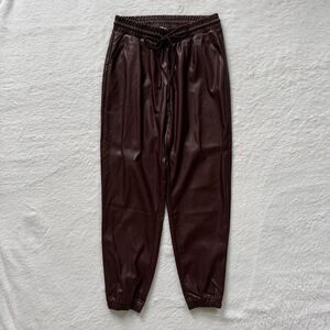 Nine West Jeans Women's Faux Leather Jogger Pants Wine Size Small